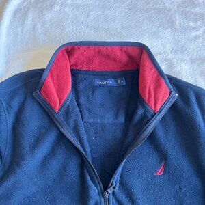 Nautica Men's Active Mock Neck Zip Up Fleece Sweatshirt, XL, Burgundy/ Navy